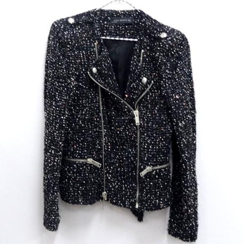 ZARA BLAZER BOUCLE BLACK FANTASY FABRIC JACKET WITH ZIPS COAT SIZE MEDIUM M - Picture 2 of 5