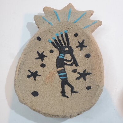 Sandstone Kokopelli Flute Player Pottery Trinket Dish Hand Painted Signed E.M.