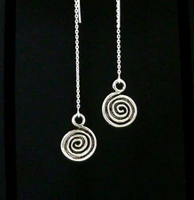 "IAJ" SENSATIONAL SWIRLS STERLING SILVER Ear Threads Threader Earrings 