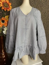 🦋DOE & RAE🦋Black Striped Button Down BabyDoll Top Blouse NWT | MEDIUM |