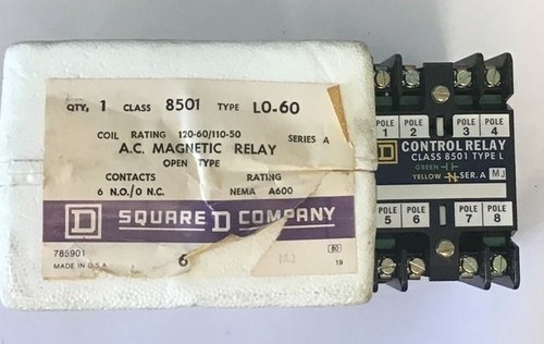 SQUARE D 8501 LO-60 AC MAGNETIC RELAY SER.A 120-60/110-50