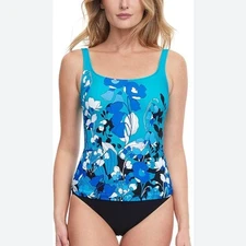 Gottex Women's Blue Standard Floral Art Tankini Top Swim Size 6 NEW NWT