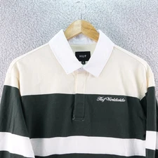 HUF Mens Rugby Shirt Color Block Stripe Logo Embroidered Long Sleeve Size M Y2K