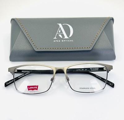 NEW LEVIS LV 1012 R80 Gunmetal Black Square Full Rim Eyeglasses 55-16-145 B:38