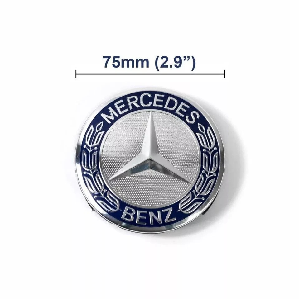 4 Set For Mercedes-Benz Wheel Center Hubcaps Emblem Rim Cap 75mm Dark Blue - Image 4 of 4