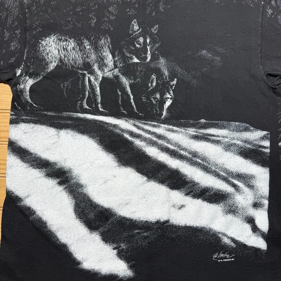 Винтажная футболка 90-х 1992 Wolf Wolves с принтом по всему телу одинарный шов сделано в США большой размер - Изображение 3 из 4