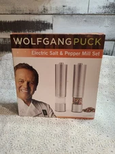 Wolfgang Puck Set Of 2 Battery Operated Stainless Steel Salt Pepper Grinders 