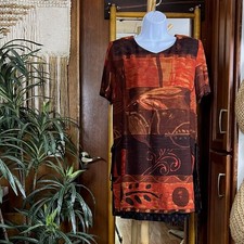 Vintage 90s Carole Little Mini Dress Petite 6 Rayon Boho Tunic Orange Abstract