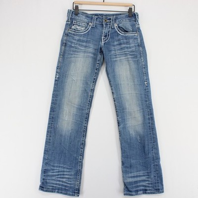 Cowgirl Tuff Co Shattered Jeans Womens 24x31 Blue Thick Stitch Bootcut Stretch