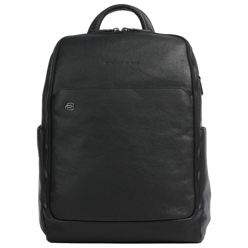 Piquadro Black Square Designer Leather Backpack 14” Laptop