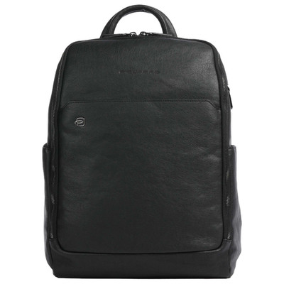 Piquadro schwarzer quadratischer Designer Leder Rucksack 14'' Laptop