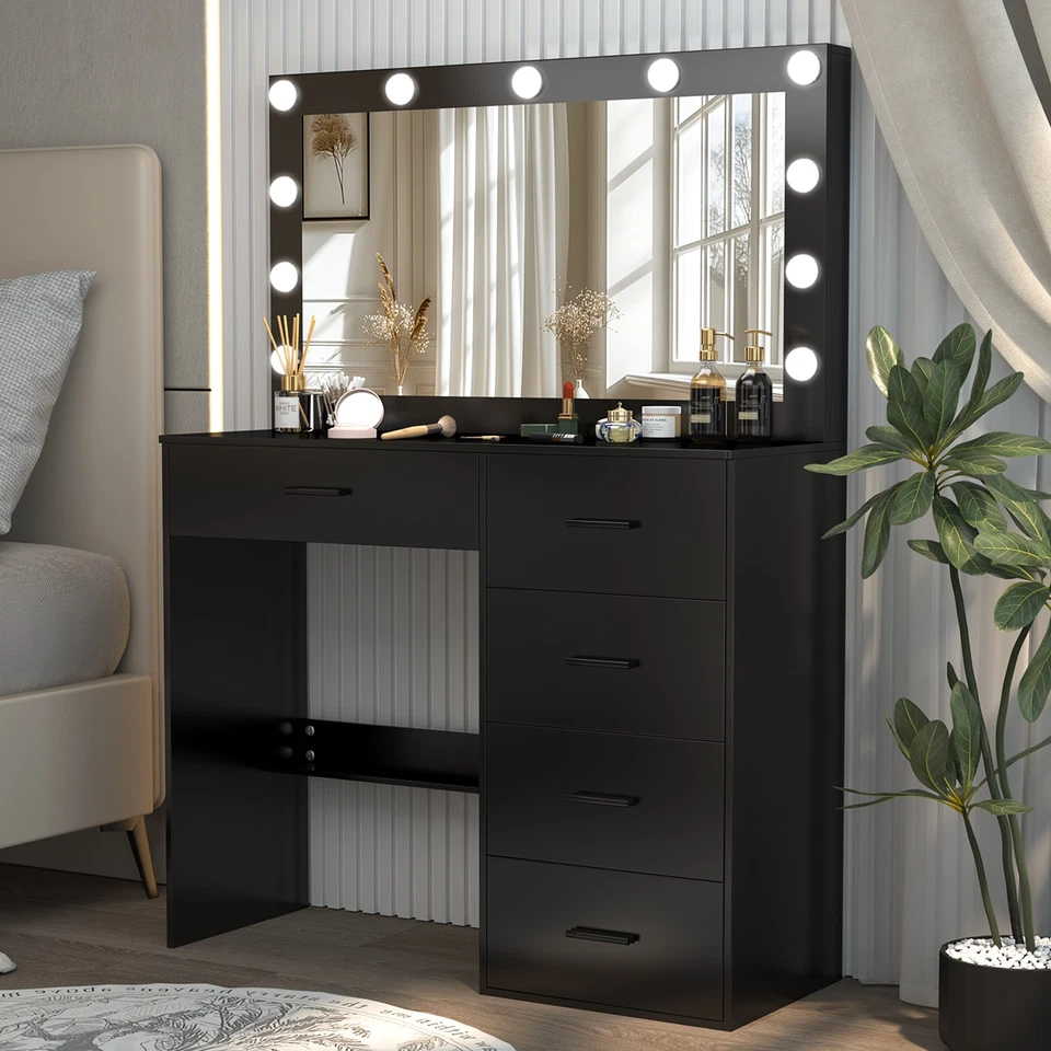 Moderner Waschtisch mit beleuchtetem Schminkspiegel 11 Glühbirnen Kommode Tisch - Bild 2 von 4