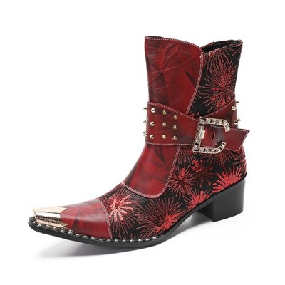 Sequins Men's Pointy Toe Ankle Boots Stage Show Rivets Studded Rhinestones Shoes