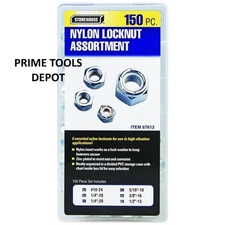 150 pcs Hex Nylon Insert Lock Nut Assortment SAE 6 Sizes High Vibration Locknut