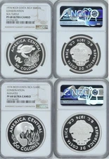 COSTA RICA 50 & 100 Colones 1974 Silver Set NGC PF68 Conservation Manatee Turtle