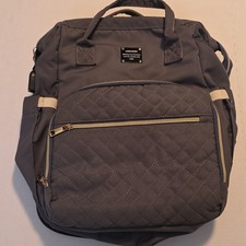 Lequeen Gray Solid Diaper Bag Backpack w/ Inner Pockets, Backpack StrapsDiaper