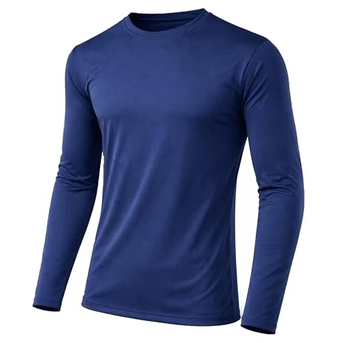 GALAXY BY HARVIC MEN LONG SLEEVE MOISTURE-WICKING CREW TEE, LARGE - NAVY