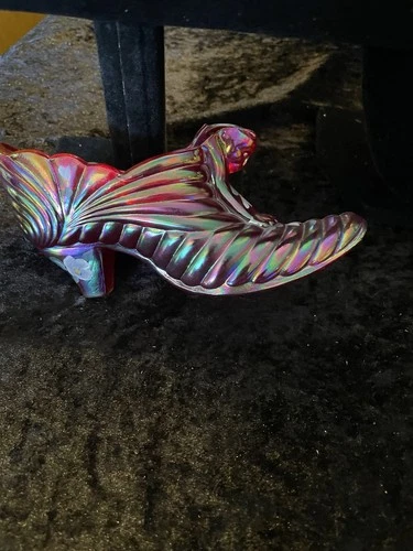 Fenton Draped Cat Slipper – Purple Iridescent Carnival Glass Excellent Condition