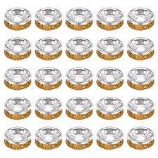 50Pcs 8mm Rondelle Spacer Beads, Crystal Rhinestone Bead Spacers, Yellow