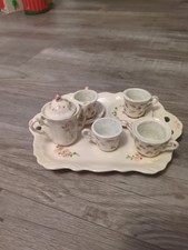 Miniature Tea Set Floral Design With Tray Porcelain Dollhouse Collectible