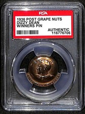 1936 Post Grape Nuts Winners Pin #NNO Dizzy Dean HOF  PSA A Authentic C102510