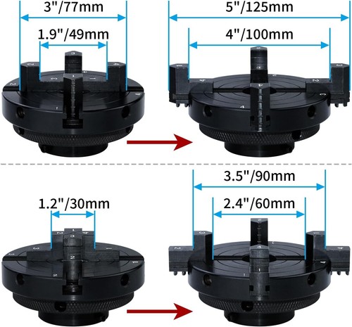Set mandrini per tornio in legno autocentranti 4 pollici con adattatore 1"x8 TPI e 3/4"x16 TPI - Foto 6 di 8