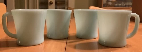Set of 4 Vintage Fire King Turquoise Blue "Delphite"  D Handle Coffee Mugs