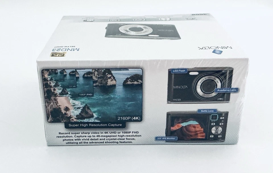 Cámara digital Minolta MND23 BL 48 MP 4K Ultra HD compacta nueva caja sellada de fábrica Foto 3 de 4