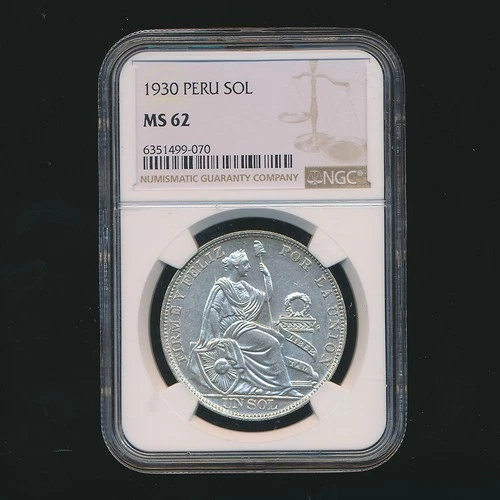 1930 PERU SOL SILVER (.500) COIN ~ NGC MS62
