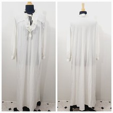 Vintage Lewis Frimel Long Nylon Nightgown Romantic White Prairie Ruffle Size L