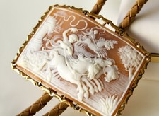 Carved Cameo Chariot Race Bolo Tie 14k Signed