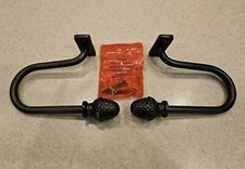 RARE PAIR FRONTGATE IRON PINEAPPLE OUTDOOR ALL WEATHER CURTAIN ROD TIEBACKS END