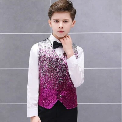 Jungen Kinder Pailletten Weste Tank Top Weste Farbverlauf Weste Kostüm Cos - Bild 1 von 4