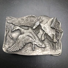 1977 Belt Buckle Bergamot Brass Works Vintage Collectible Metal Ducks Birds Hunt