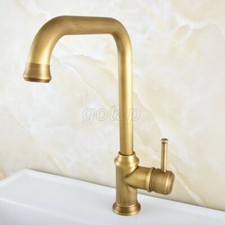 Antique Brass Deck Mounted Single Hole Kitchen Sink Swivel Mixer Tap Faucet