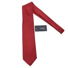 Drake's NWT Neck Tie in Red with Blue & White Mini Circles 100% Silk
