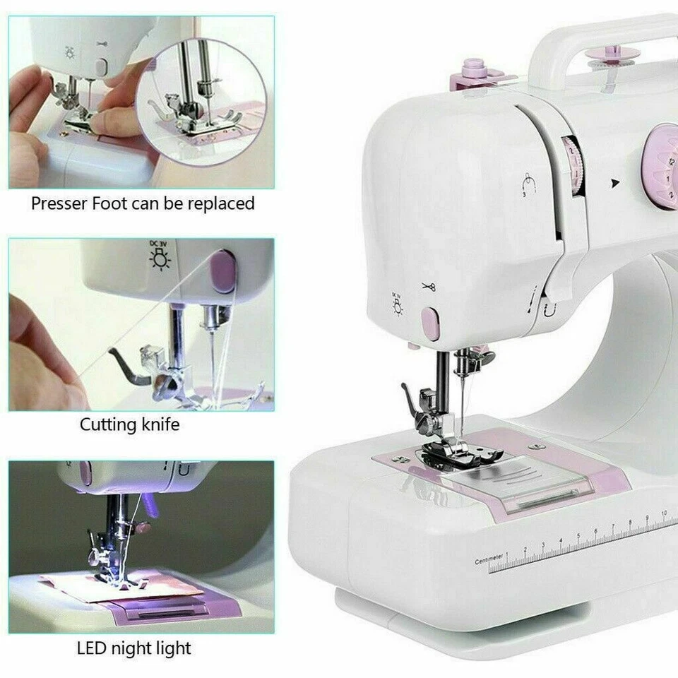 Mini Electric Sewing Machine Portable Overlock 2 Speeds Foot Pedal 12 Stitches - Image 3 of 4