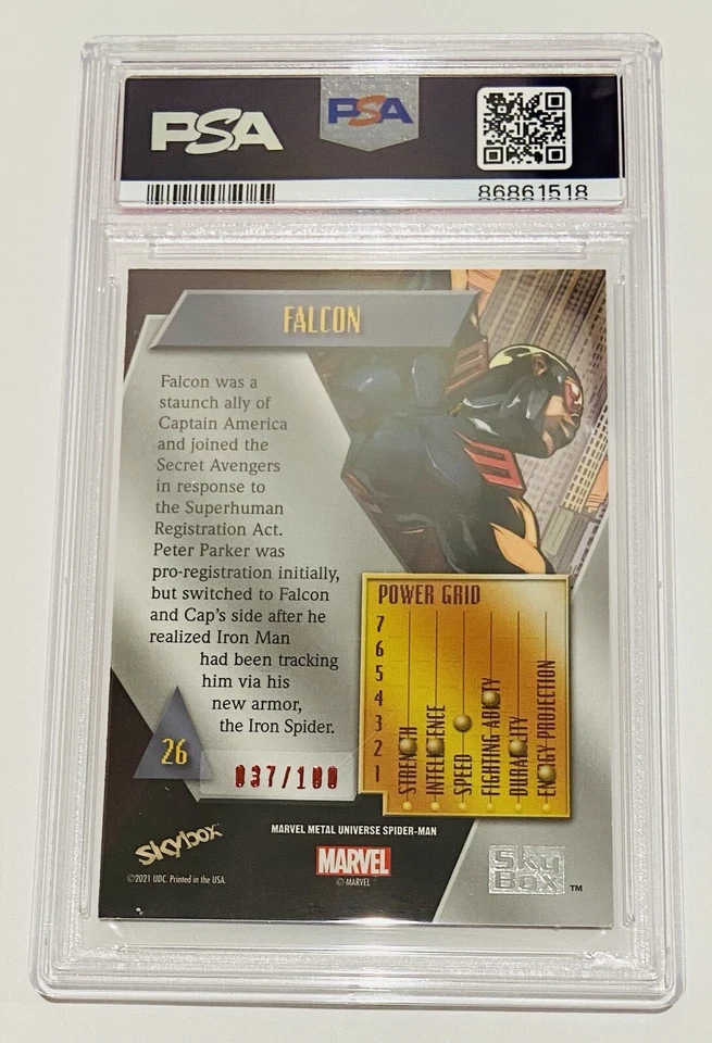 2022 Marvel Metal Precious Metal Gems Red /100 Falcon #26 PSA 7 Pop 3 - Image 2 of 3