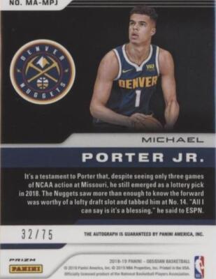 2018-19 Panini Obsidian - Michael Porter Jr. #MA-MPJ for sale | eBay
