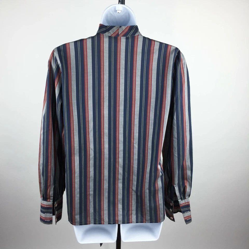 Camisa De Colección Levis Para Mujer 12 Azul Gris Rojo Rayas Cuello Corbata Levi Strauss Blusa Foto 4 de 4