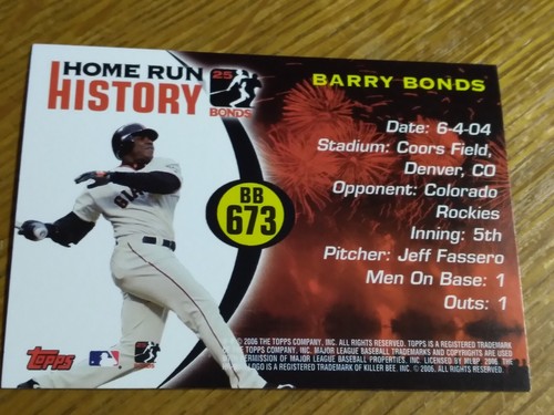 2006 Topps Baseball Barry Bonds Home Run History #673 EX-Nr Mt - Picture 2 of 2