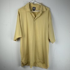 Foot Joy Golf Polo Shirt Mens Size Large Short Sleeve Yellow Striped Embroidered