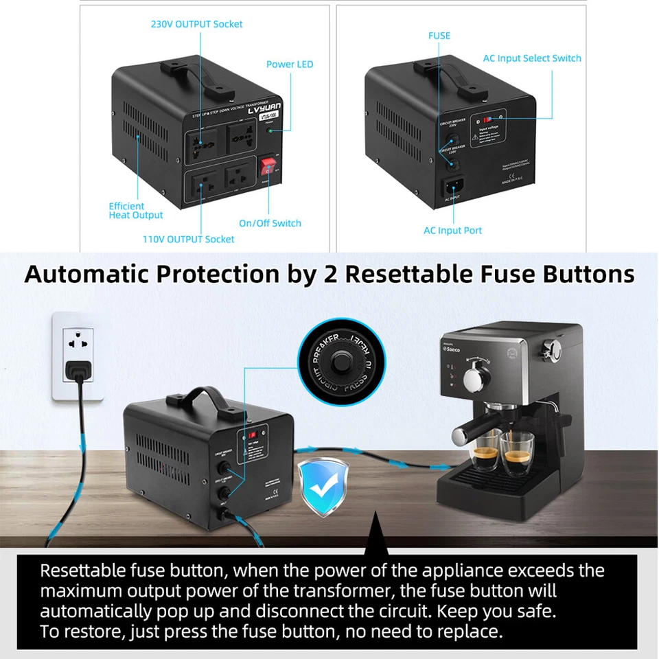3000W Voltage Converter Transformer Step Up/Down Convert from 110V to 220V-240V - Image 4 of 4