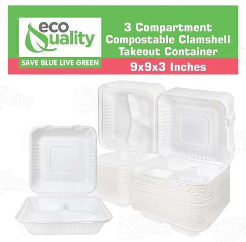 9x9x3 3-Fach klappbar Klappschale zum Mitnehmen Lebensmittelbehälter 50 Stck. - Bild 5 von 8