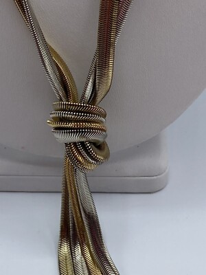 Vtg Necklace Knot Two Time Silver Gold Snake Chain 21 - 24