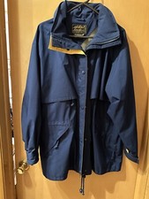 Eddie Bauer Men's XL Gore-Tex Windbreaker Jacket Hooded Navy with Yellow Trim