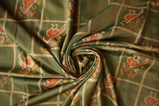 FNC Vintage Green Sarees Sambalpuri Woven Ikat Print Blend Silk Sari Fabric 5YD.