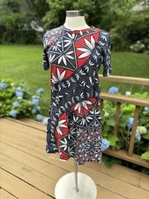 Tory Burch Cotton Knit Dress, Red & Blue Geometric Floral W/drawstringSize Small