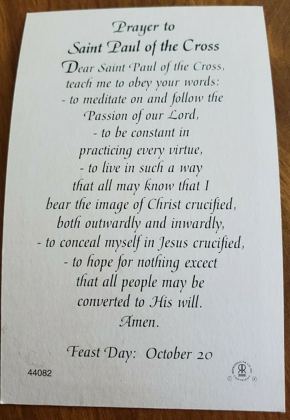 Prayer to St. Paul of the Cross' prayer cards (pack of 4) | eBay