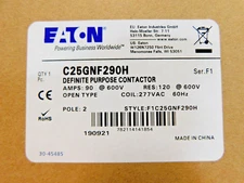 NEW EATON C25GNF290H DEFINITE PURPOSE CONTACTOR 90 AMP 600 VOLT 277V Coil 2 Pole